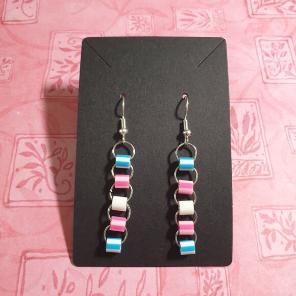 Trans Pride Flag Chain Link Drop Earrings Baby Reveal Pink Blue Dangle Women - Picture 1 of 4